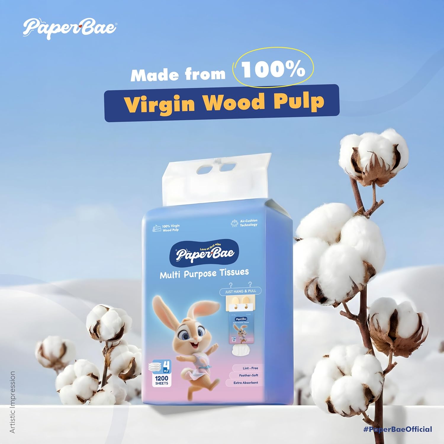 PaperBae Pack of 2 Hanging Multipurpose Tissues | 4 Ply | 300 Pulls each