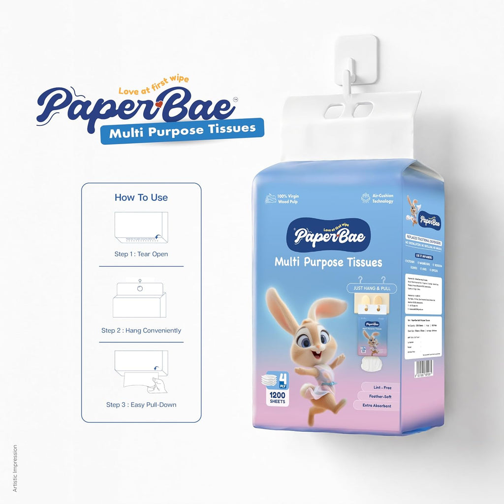 PaperBae Pack of 2 Hanging Multipurpose Tissues | 4 Ply | 300 Pulls each