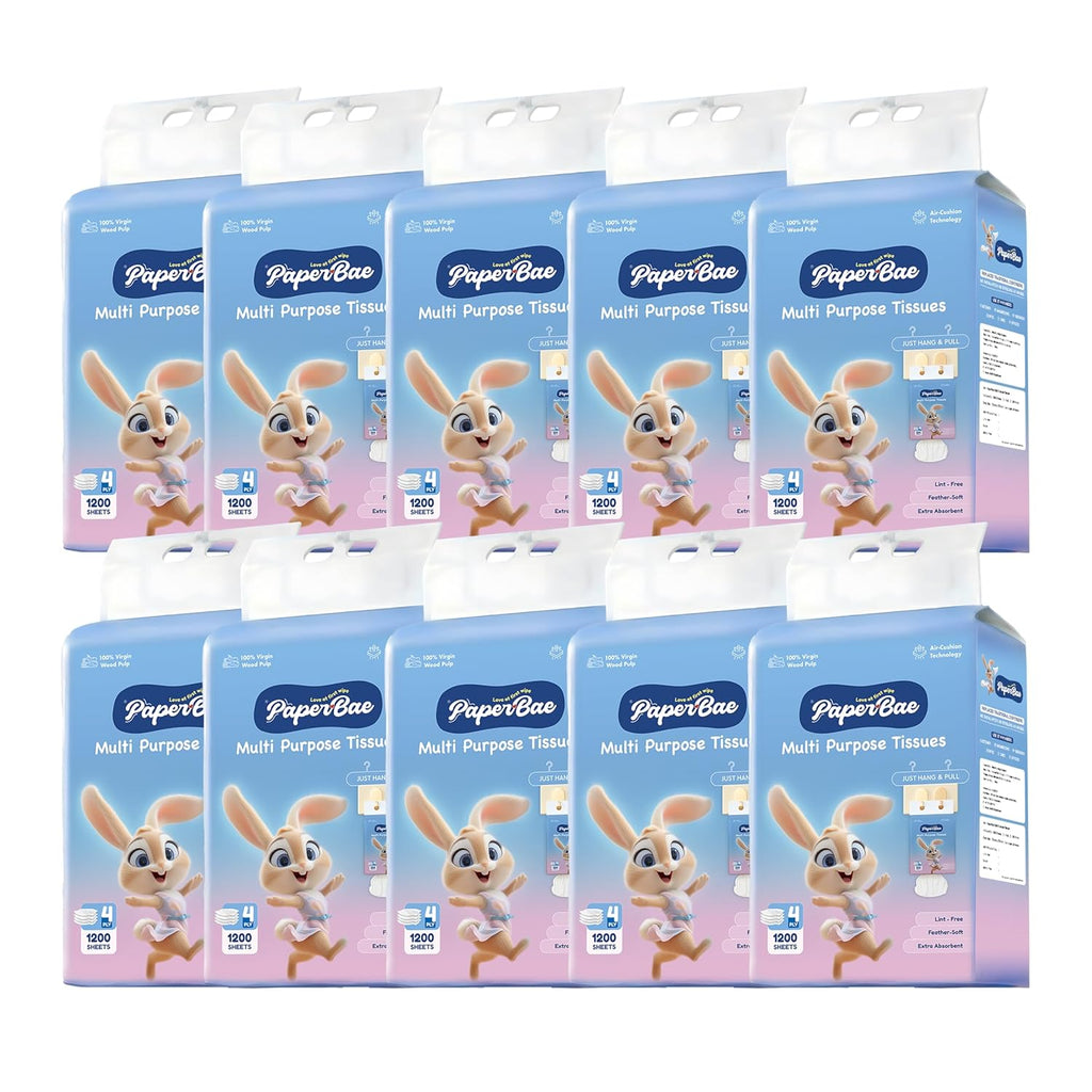 PaperBae Pack of 10 Gentle Baby Tissues | 4 Ply | 300 Pulls each