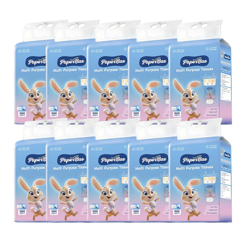 PaperBae Pack of 10 Gentle Baby Tissues | 4 Ply | 300 Pulls each