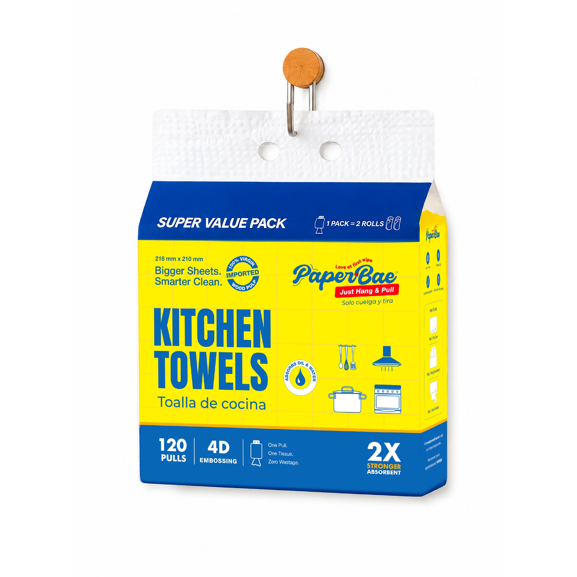 PaperBae Hang & Pull Kitchen Towels | 2 Ply | 120 Pulls