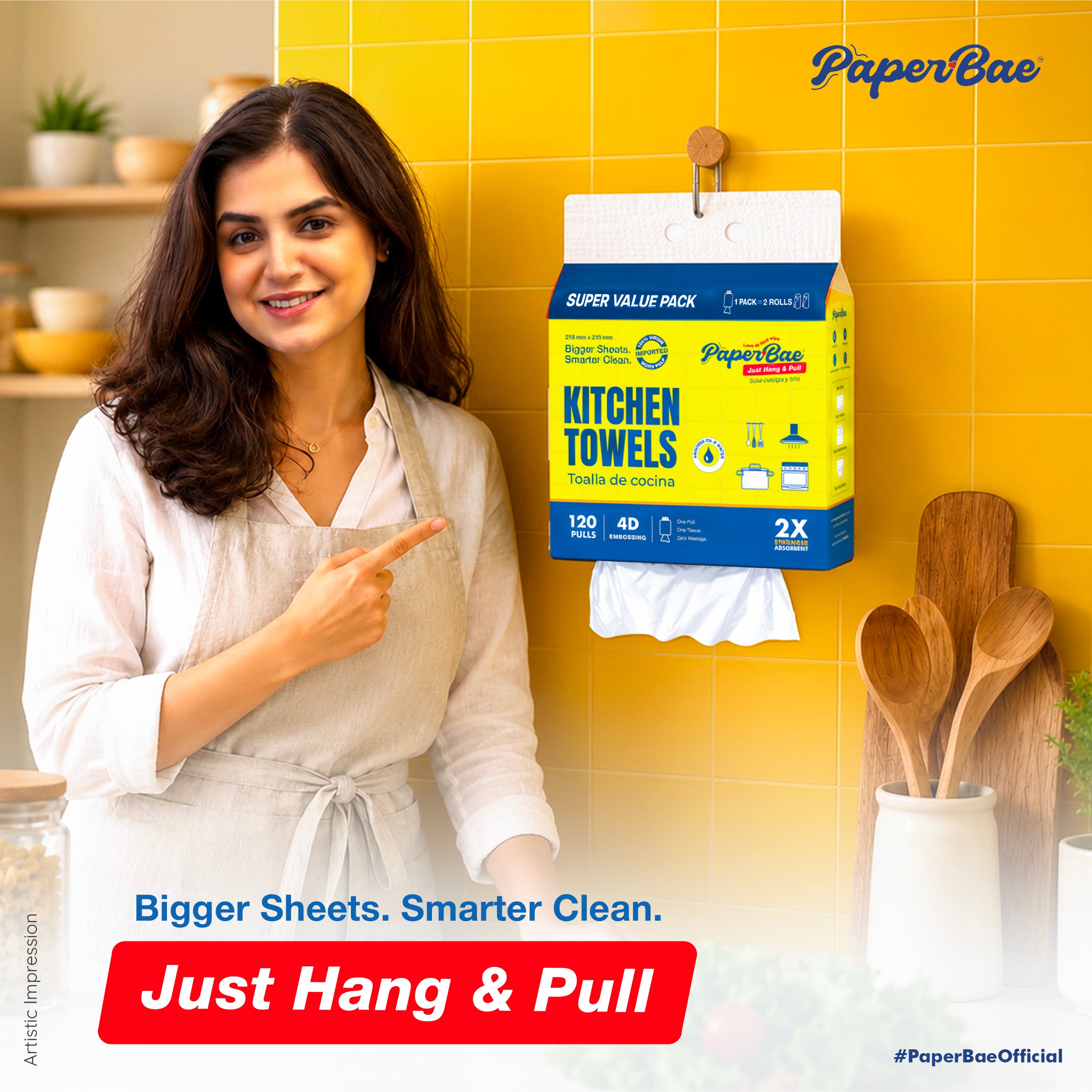 PaperBae Hang & Pull Kitchen Towels | 2 Ply | 120 Pulls