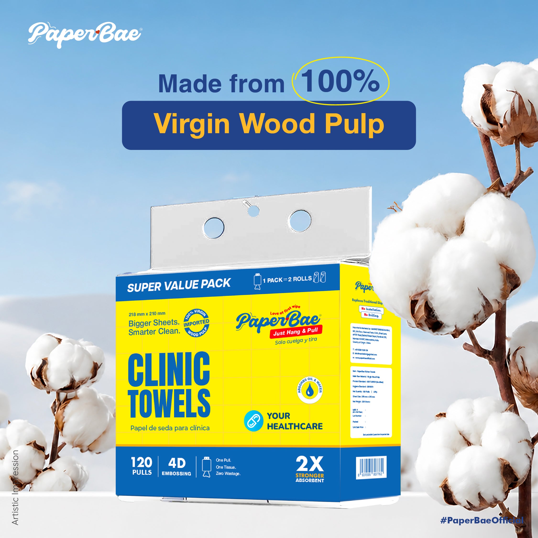 PaperBae Hang & Pull Kitchen Towels | 2 Ply | 120 Pulls
